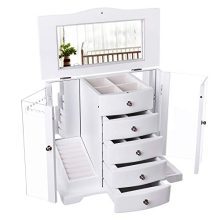 SONGMICS Wooden Jewelry Box Large Organizer with Clear Acrylic Doors