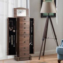 Large Standing Jewelry Armoire with 7 Drawers and 12 Necklace Hooks – Retro Design with Flip Mirror for Organized Storage and Elegant Display