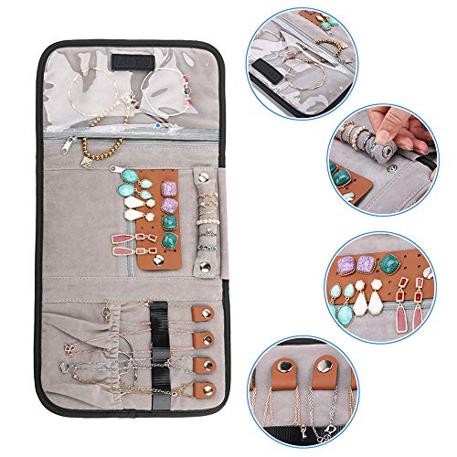 Lekesky Travel Jewelry Organizer Foldable Jewelry Roll Bag for Necklaces