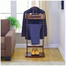 BS Clothes Valet Stand Wood Rack Organizer with Drawer Freestanding