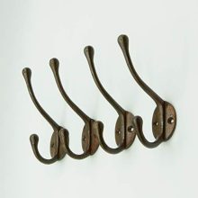 Vintage Cast Iron Wall Hooks (Rustic Finish, Set of 4) - Farmhouse Coat Hooks