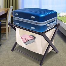 Tangkula Luggage Rack: Folding Wood Suitcase Stand with Hamper Laundry Cloth Bag – Perfect for Home, Bedroom, Guestroom, and Hotel Rooms