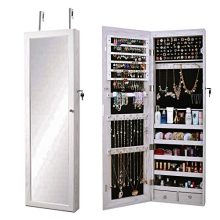 sogesfurniture Lockable Floor Standing Wooden Jewelry Cabinet Mirror Cabinet