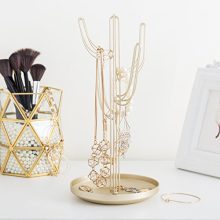 MyGift Gold-Tone Metal Cactus-Shaped Jewelry Tower