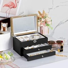 SONGMICS 3-Tier Jewelry Box, Wooden Jewelry Organizer, Jewelry Storage