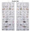BB Brotrade Hanging Jewelry Organizer,Double Sided Jewelry Storage Organizer with Embossed Pattern,80 Clear PVC Pockets Organizer for Holding Jewelries (White)