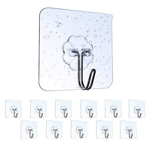 AKIWOS Wall Hooks Adhesive Hooks, 12 Packs Transparent Seamless Utility Hooks
