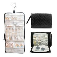 ILOVA Journey Travel Hanging Black Jewelry Organizer Case Foldable Jewelry Roll with Hanger - Rings, Necklaces, Bracelets, Earrings, Sunglass, Unique Gift, Travel Pouch, Storage Bag for Women Wife Mom