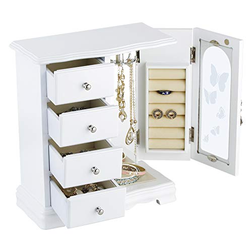 RR ROUND RICH DESIGN Jewelry Box - Made of Solid Wood with 4 Drawers