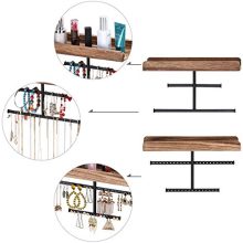 Keebofly Hanging Wall Mounted Jewelry Organizer with Rustic Wood Jewelry