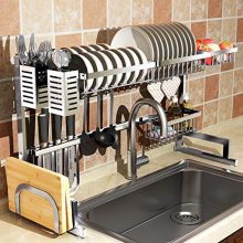 Over Sink(32") Dish Drying Rack, 2 Cutlery Holders Drainer Shelf for Kitchen Supplies