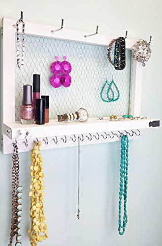 Large White and Silver Wall Mounted Hanging Jewelry Organizer