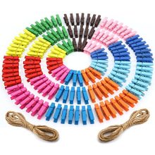 Mcirco 【150 Pieces】 Wooden Clips, Mini Colored Natural Wooden Clothespins Photo Paper Peg Pin Craft Clips with Jute Twine