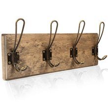 Wall Mounted Coat Rack - Rustic Wooden 4 Hook Coat Hanger Rail