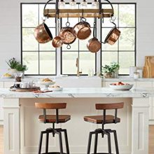 Eldrige Rustic Bronze Pot Rack Chandelier – 4-Light Kitchen Island Fixture with Hooks & Seeded Glass