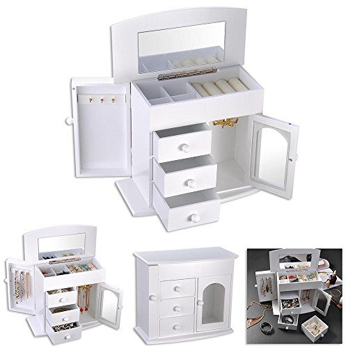 Yescom Wooden Jewelry Box Built-in Mirror Ring Earring Necklace Organizer