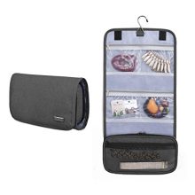 Teamoy Hanging Jewelry Organizer, Foldable Jewelry Travel Roll Case for Rings, Necklaces, Earrings, Bracelets and More, Gray(No Accessories Included)