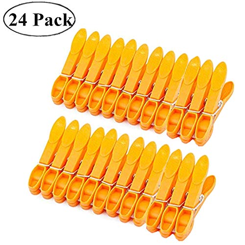 DurReus Strong Hanger Clips Wide Open Clothes Pegs Large Clothing Line Clothespin for Laundry Outdoor Kitchen 24 Pack Orange