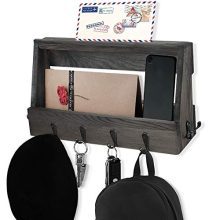 Oyydecor Wooden Wall Mount Mail Holder Organizer with 8 Key Hooks, Distressed Brown Rustic Wall Décor for Entryway 12 Inches Long