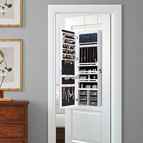 CHARMAID 5 LEDs Jewelry Armoire Wall Mounted/Door Hanging Mirror
