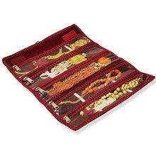 Profynd Jewelry Hanging Foldable Roll for Home Organization Travel | Jewelry Necklaces Watche Storage Case | Velvet Roll Up Organizer Accessory Pouch with Compartment | Gift for Women her | Red
