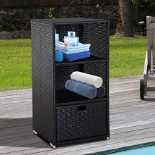 Outsunny 47" Poolside Rattan Wicker Towel Valet Organizer with Ample Storage for Towels, Accessories & More