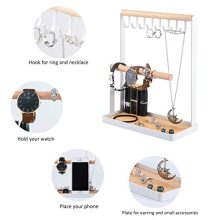 Portin Jewelry Organizer Display Stand Holder with Wooden Ring Tray