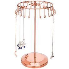 MyGift 14-Inch Copper-Tone Scrollwork 24 Hook Necklace Tower with Rotating Carousel