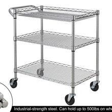 Finnhomy 3 Tier Heavy Duty Commercial Grade Utility Cart, Wire Rolling Cart