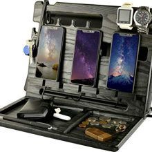 Wood 3 Cell Phone Stand Watch Holder. Men Multiple Device Dock Accessory