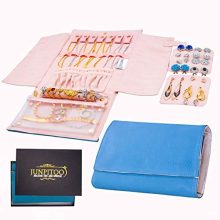 Junpitoo Travel Jewelry Organizer Roll Necklace, Earrings, Rings, Bracelet, Jewelry Case Bag for Journey, Supple Leather & Suede, Portable - Blue