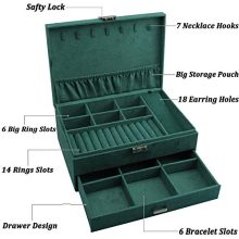 QBeel Jewelry Box for Women, Double Layers 53 Compartments Necklace