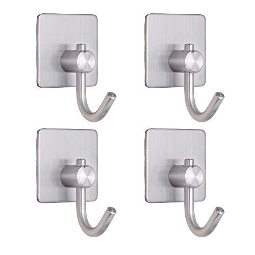 Towel Hooks Adhesive Hook Heavy Duty Wall Hooks Chrome Waterproof Utility Hooks Hanger for Coat Key Hat Bag - Bathroom Kitchen Home(4 Packs)