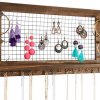 SoCal Buttercup Rustic Jewelry Organizer Wall Mount with Bracelet Pegs - Necklace Holder Earring Hanger - Hanging Mounted Wooden Shelf to Display Earrings, Necklaces and Accessories from