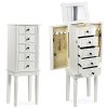 CHARMAID Standing Jewelry Cabinet Armoire with Top Flip Makeup Mirror