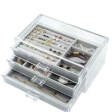 Acrylic Jewelry Box 3 Drawers, Velvet Jewellery Organizer, Earring Rings Necklaces