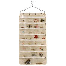 ComboCube Beige Oxford Dual Side 60 Zippered Pockets Hanging Jewelry Organizer(Hanger Included)(Oxford Beige)
