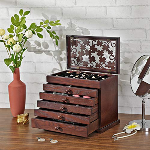 SONGMICS Large Jewelry Organizer Wooden Storage Box 6 Layers Case