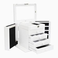 Caffny Large Wooden Women Jewelry Box, Built-in Mirror and Lock