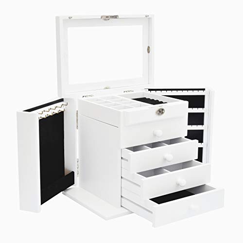 Caffny Large Wooden Women Jewelry Box, Built-in Mirror and Lock