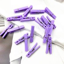 50 PCS Small Transparent Plastic Tool Paper Clips Clothespins Clip Clothing Line Clip Photo Clips 3.5 x 0.7 cm Mini Clothespins Baby Shower Clothing Pins Plastic Small Clips for Party (Purple)