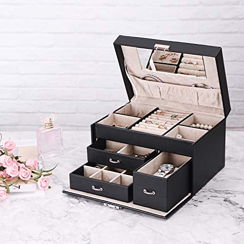 BEWISHOME 20 Section Jewelry Organizer Box with Lock Portable Jewelry Storage