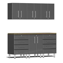 Ulti-MATE 7-Piece Garage Cabinet Kit with Bamboo Worktop in Graphite Grey