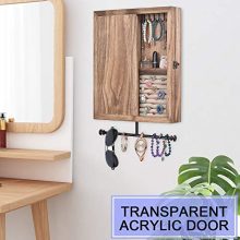 Keebofly Wall Mounted Jewelry Organizer with Rustic Wood Large Space Jewelry