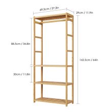 Homfa Bamboo Garment Rack - Multipurpose Coat and Clothing Stand with Shelves