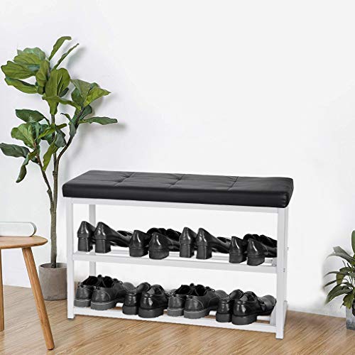 JHFUH Shoe Rack, 2-Tier Shoe Bench for Entryway Shoe Storage Organizer Rack