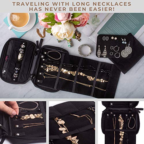 Pink Larus Jewelry Organizer. Tangle-Free Necklace with Roll Out Mat