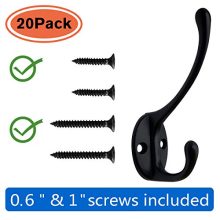 Heavy Duty Dual Coat Hooks – 20 Pack, Retro Black Wall Mounted Hooks for Home & Office