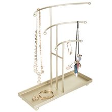 MyGift Gold-Tone Metal Tabletop 3-Tier T-Bar Necklace Stand