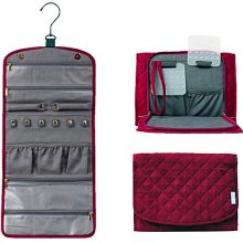 CD Pacific Foldable Hanging Travel Jewelry Organizer Roll for Rings, Necklaces, Bracelets, Earrings Travel Jewelry Case in Burgundy Velvety (Large)